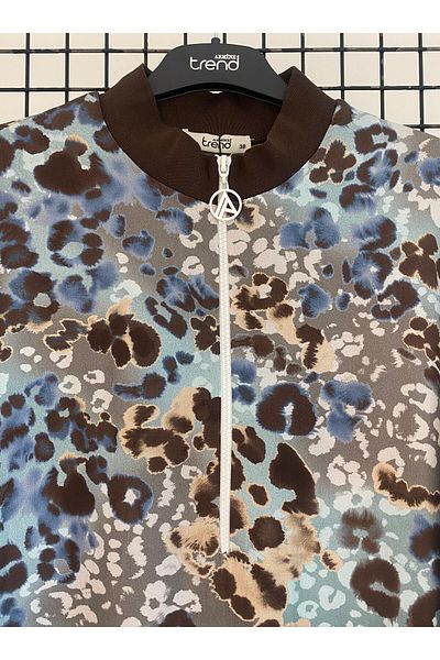 Armine Trend Zippered Sleeves Elastic Patterned Tunic 25Yt438