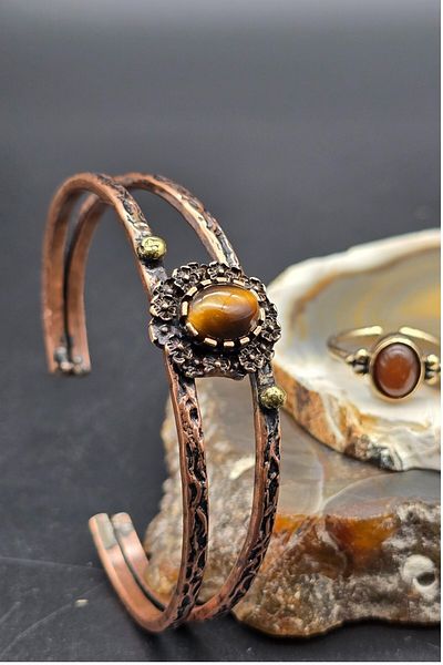 NBS Beautiful Naturel Stones Copper Pure Bracelet Tiger (with Ring Gift) Adjustable Special Design Very High Quality (Gift, Daily