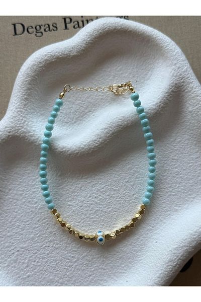 AychaAksesuar Baby Blue Evil Eye Beaded Anklet