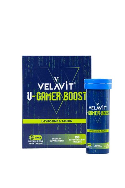 Velavit V-Gamer Boost Food Supplement with L-Tyrosine, Taurine and Ginseng