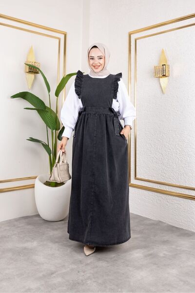 exxitcollection Women's Hijab Ruffled Open Sleeve Jeans Gilet, Denim Slopet Dress 140 cm