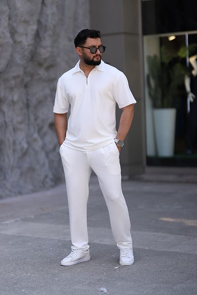 Ramires Men's Polo Neck T-Shirt Comfortable Tooling Zipper Detailed Bottom Top Suit