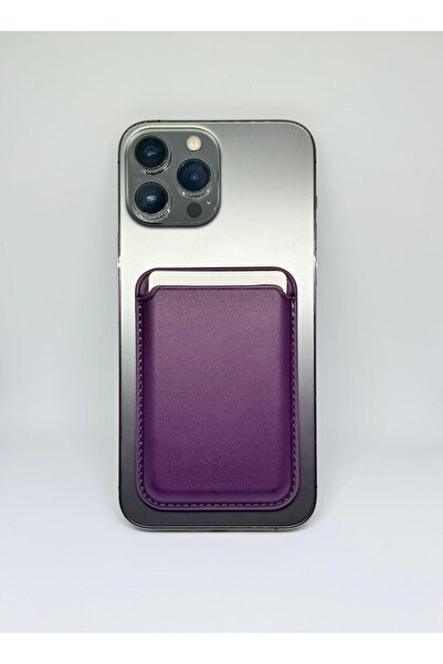 Store Derin Mor_Tüm Iphone Modelleri İle Uyumlu Magsafe Özellikli Deri Manyetik Cüzdan Kartlık