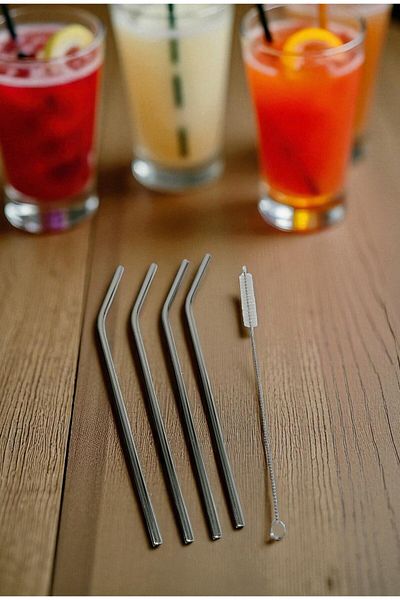 safestore Set of 4 Stainless Steel Straws and Cleaning Brush Set Eco-Friendly Zero Waste