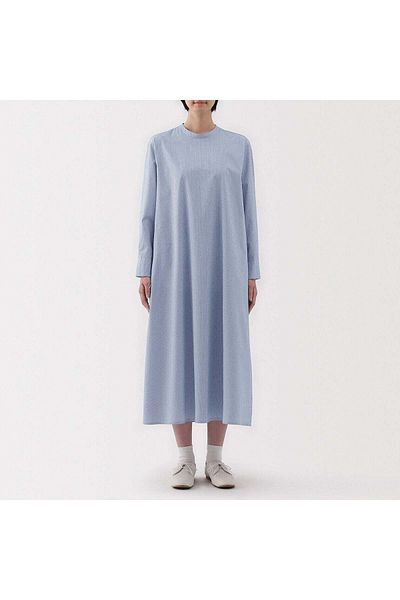 Muji فستان من قماش عريض سريع الجفاف بأكمام طويلة