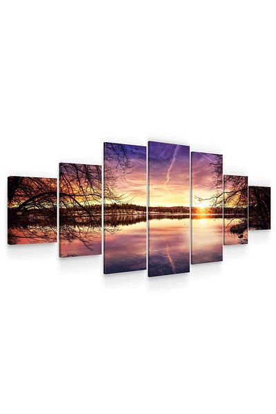 startonight Set Tablou DualView Startonight Apus violet pe lac, 7 piese, 100 x 240 cm
