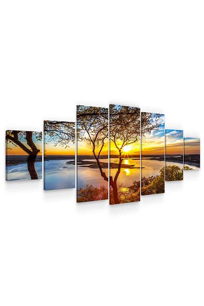 startonight Set Tablou DualView Startonight Apus pe lac, 7 piese, 100 x 240 cm
