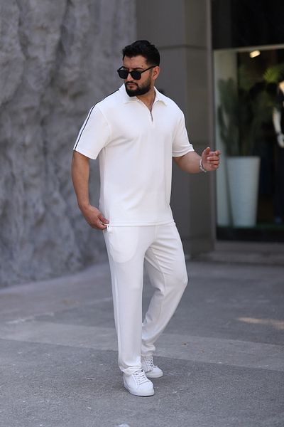 cto your style Men's Polo Neck T-Shirt Comfortable Tooling Zipper Detailed Bottom Top Suit