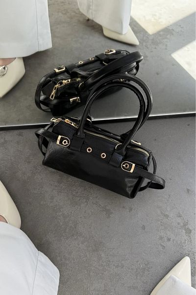 LEONAS Mini Size Belt Detailed Women's Hand and Shoulder Bag Norris Black