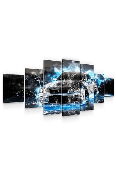startonight Set Tablou DualView Startonight Masina neagra abstract, 7 piese, 100 x 240 cm