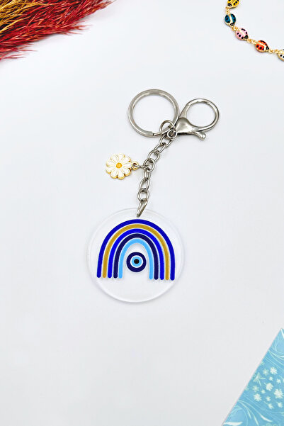 Lusida Design Daisy Charm Keychain and Bag Ornament Accessory with Colorful Evil Eye Bead Design