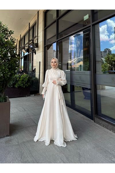 MERVEPLUME Relaxed Cut Loose Skirt Sleeve Detail Women's Hijab Evening Dress