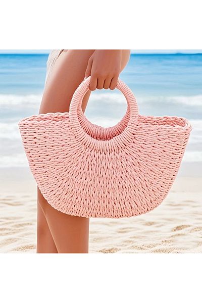 Büyük Hanım Large Straw Pink Beach Bag