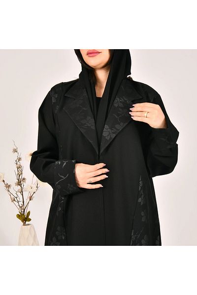 Beyond Abaya wrap blazer, quarter-cloche, with a combination of patterned fabric