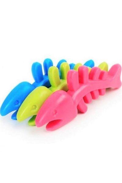 ForWhat Fish Bone Skeleton Shaped Colorful Plastic Cat Toy for Office Home Pet