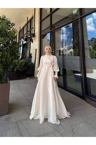 MERVEPLUME Relaxed Cut Loose Skirt Sleeve Detail Women's Hijab Evening Dress
