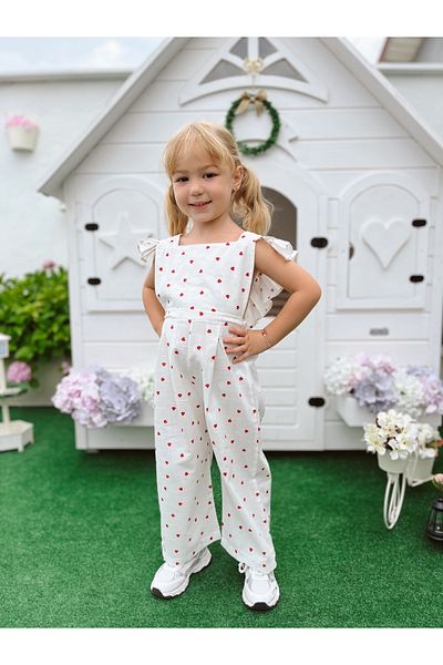 Little Ya Ya Love Girl's Heart Pattern Ruffle Back Detail Jumpsuit