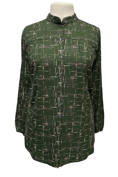 Giyinen Mağazaları Πράσινο πουκάμισο με μοτίβο Ala Judge με μπροστινό κουμπί Mother Combed Cotton