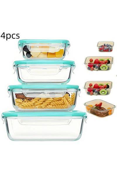 CİHO 4Pcs 1520Ml-1040Ml-700Ml-410Ml Glass Ziplock Vacuum Rectangular Airtight Lid Storage Container