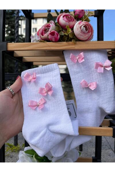 Sublime Butik Kurdele Detaylı Dikişsiz Beyaz Çorap