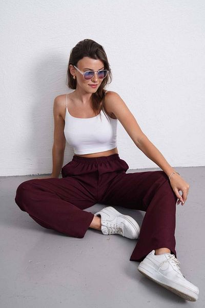 Gülmude High Waist Wide Leg Daily Fabric Pants with Elastic Waist