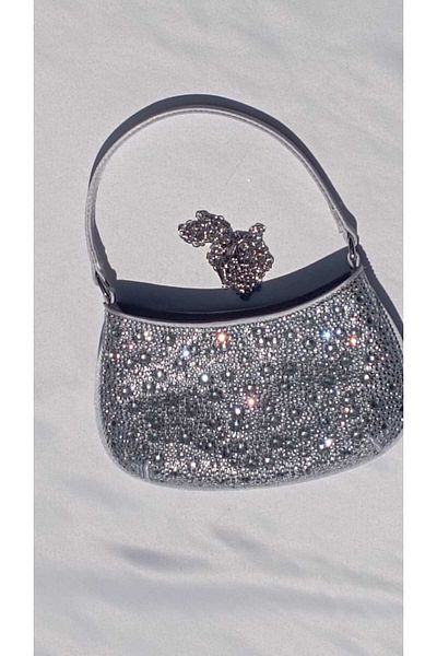 Şarra Gossi Stoned Silver Evening Dress Bag Sports Evening Bag Stoned Evening Bag