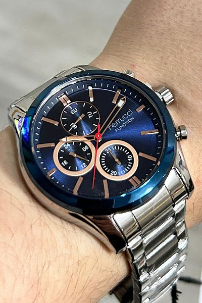 Ferrucci Function All Functions Active Calendar Men's Wrist Watch 3 Atm Waterproof Silver Color Steel Band