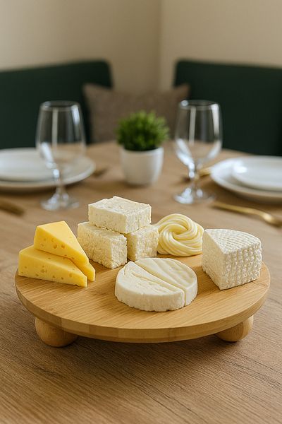 LUMİNA Round Bamboo Presentation Plate - Footed Presentation Stand Cake Cookie Pastry Serving Presentation Stand Luxury