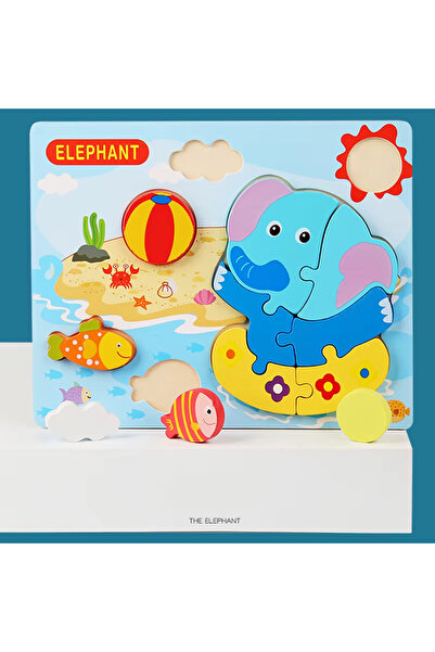 TinyBics Puzzle Montessori 3D din Lemn – Elefant Multicolor, 2-6 Ani