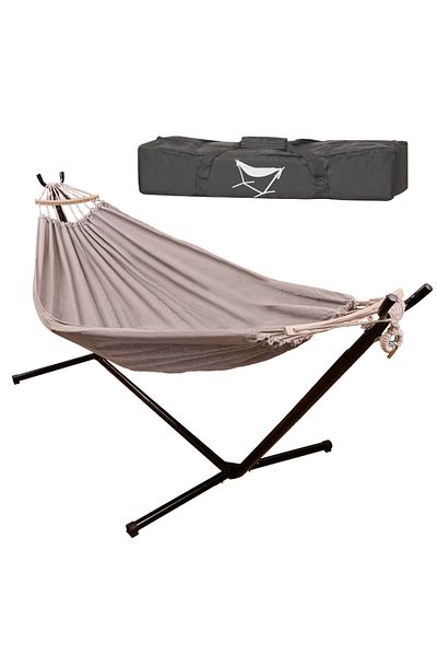 SERSIMO Hammock with metal support, textile material 210x153 cm, frame 247x133x104 cm, black and gray