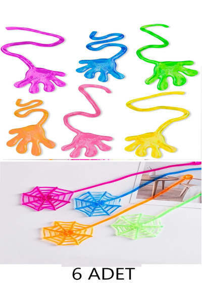 BAMTEBİ Jaru 6 Li Süper Esnek Eğlenceli Yapışkan El ve Ağ Snap Hand ve Ağ Renkli Yapışkan El 6 Lı Şılap Set
