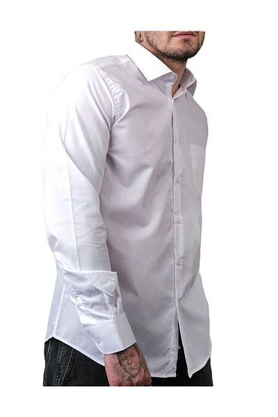 nightblack Classic Fit Long Sleeve Cotton Iron-On Flat Mens White Shirt with Ties Gift