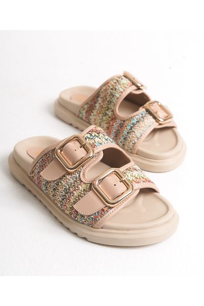 Everest Multicolored Straw Double Buckle Women's Comfortable Slippers