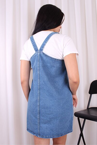Vovikon Mavi Askılı Bahçıvan Salopet Mini Elbise
