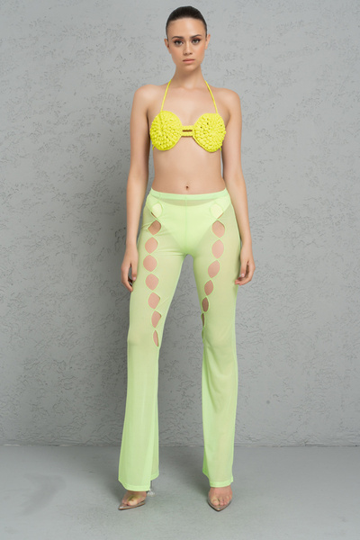 Kikiriki Neon Green İspanyol Paça Transparan Pantolon