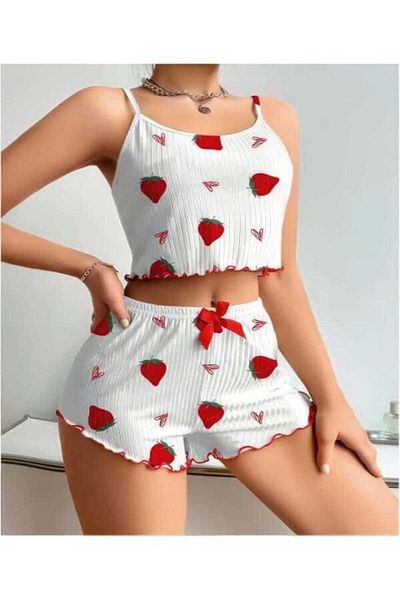 Ruselin Combed Cotton Fabric Flexible 2-Piece Patterned Shorts Set