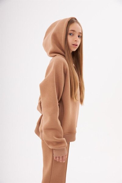 Marka Sensin Kids Kız Çocuk Üç Iplik Şardonlu Sweatshirt Geniş Paça Kesimli Ikili Eşofman Takımı