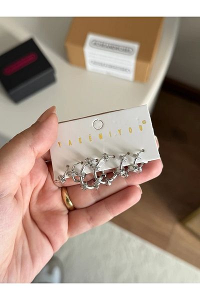 RoseandRoses Ring Detail Earring Set Silver