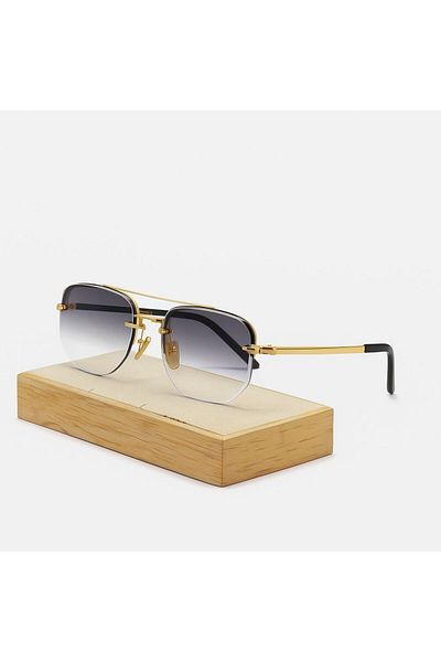 La sauvagine Half Frame Unisex Sunglasses with Gold Detail