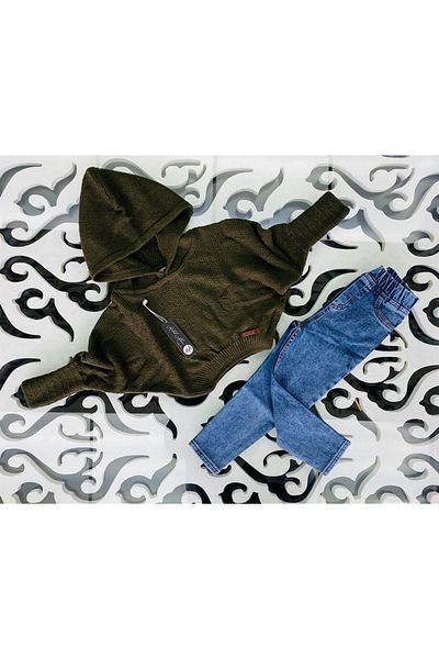 Marka Sensin Kids Girl's Hooded Knitwear Sweatshirt Jeans Pants Set of 2
