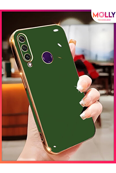 Molly Huawei Y9 PRİME 2019 İçin Koyu Yeşil Kenarları Gold Detaylı Lüks Silikon Kılıf