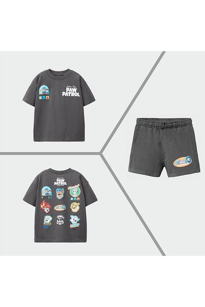 MİO Boys' Cotton Paw Oil Printed T-Shirt Shorts Set - 2-Piece Casual Set