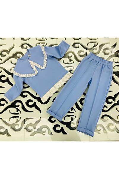 Marka Sensin Kids Girl's Mobile Collar Blouse Brode Detailed 2-Piece Set