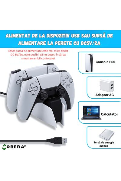 goBERA Statie incarcare DualSense PS5,goBERA®, Incarcare rapida, Indicator LED pentru starea incarcarii