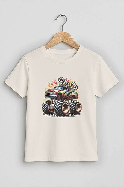 peki baby&kids Pehi Boy's Combed Cotton Skeleton Truck Printed T-Shirt 18744