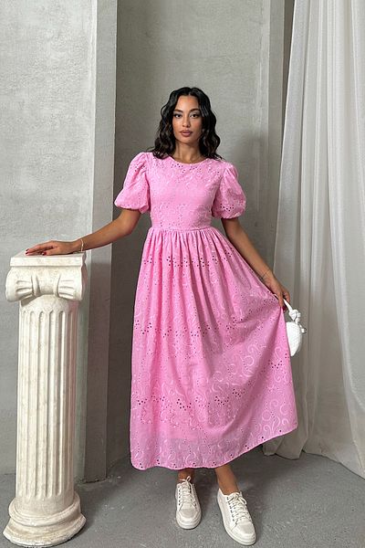 ASEDE Imported Special Design Elastic Waist Back Tie Detail Flower Pattern Premium Scallop Dress