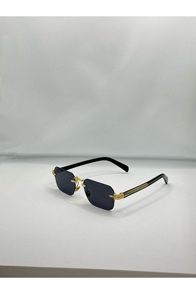 La sauvagine Gold Detailed Cornered Slim Unisex Sunglasses – Foldable Design