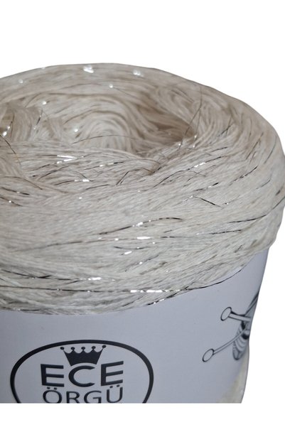 Ece Örgü Tasarım Atölyesi Cream Color, between Multi-Layer Mercerized Cotton, 1 Layer of Silver Glitter Mix Hand Knitting String (500 Gr.)