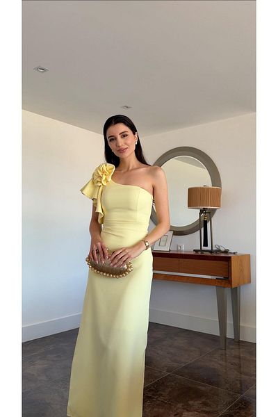 HAZELANNA Yellow Dress with Brooch