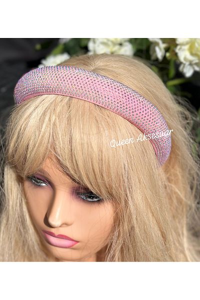 QUEEN AKSESUAR Luxury Design Fashion Wide Sponge Bombshell Crystal Stone Plated Glitter Tiara Special Occasion Crown Pink